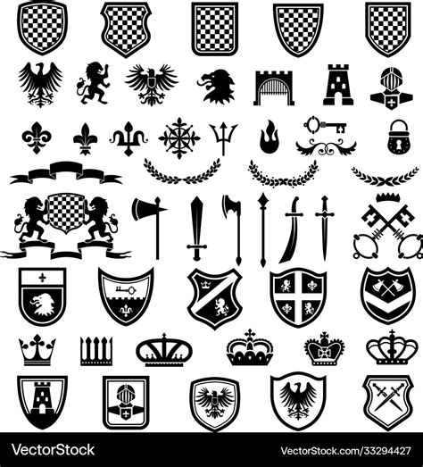Medieval Badges Heraldic Emblems Collection Vector Image