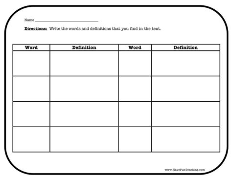 Word And Definition Worksheet Have Fun Teaching The 100 Most