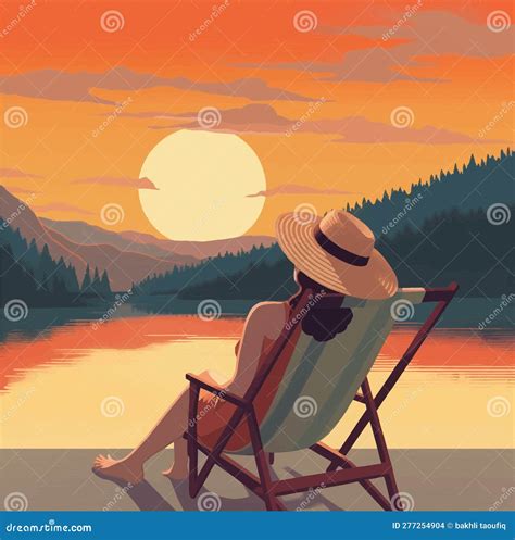 Contemplating The Beauty Woman Relaxing In A Sunset Chair Stock Vector Illustration Of Poster