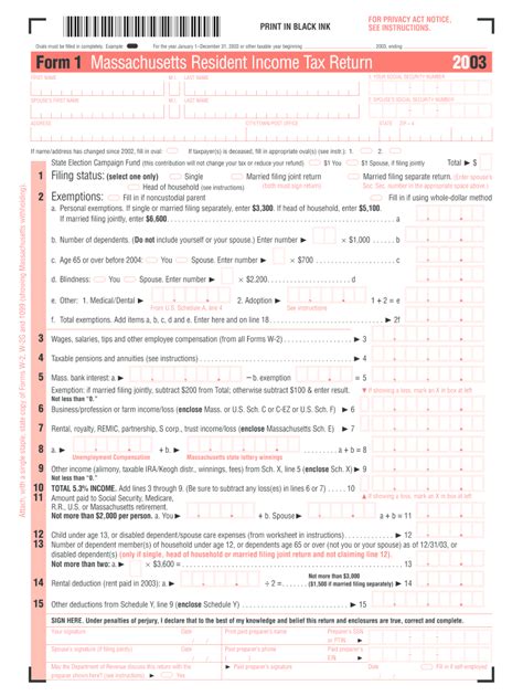 2003 Ma Form 1 Fill Online Printable Fillable Blank Pdffiller