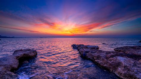 Cyprus Mediterranean Sea During Dawn Sunrise 4k 5k Hd