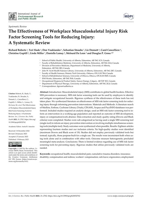 PDF The Effectiveness Of Workplace Musculoskeletal Injury Risk Factor