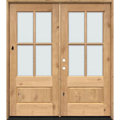 4 Lite Low E Knotty Alder Prehung Wood Double Door Unit Door