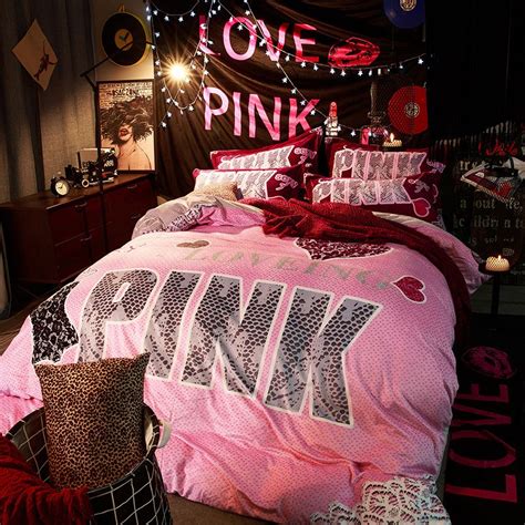 Victoria S Secret Velvet Warm Pink Printing Bedding Set Lrwm