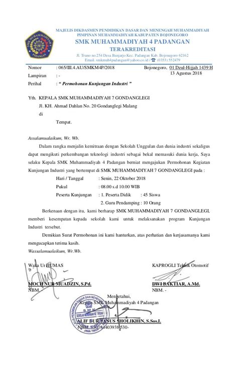 Surat permohonan kunjungan industri (KI)