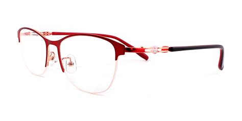 Red Oval Simple Semi Rimless Metal Medium Glasses For Female From Wherelight