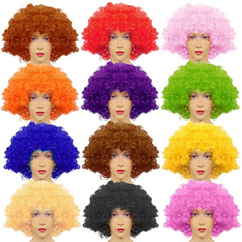 Curly Afro Wigs Colours Funky 70s Disco Clown Hair Unisex Men Ladies Fancy Dress Clown Hair