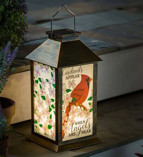 A Lighted Lantern With A Cardinal On It