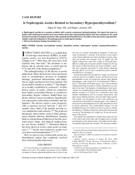 Pdf Is Nephrogenic Ascites Related To Secondary Hyperparathyroidism