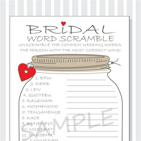 Bridal Word Scramble Printable Game Cards Bridal Shower Diy Etsy