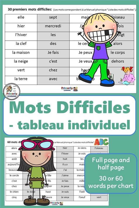 Core French Mots Difficiles Tableau Individuel French Sight Word