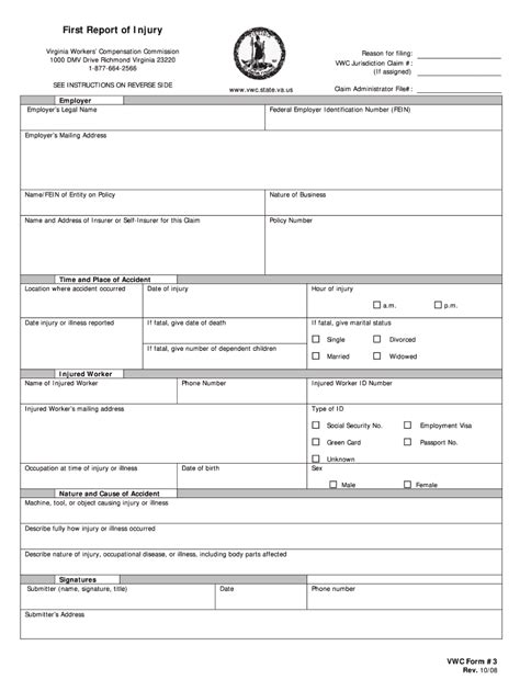 Tennessee First Report Of Injury Fillable Form Printable Forms Free