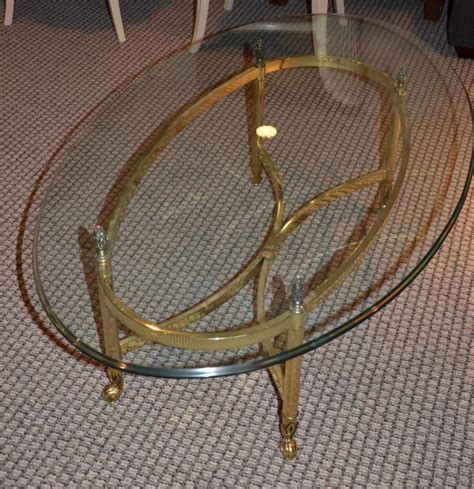 Mid century modern 3 tier tubular swivel glass top table milo baughman style mcm. Brass & Glass Top Oval Coffee Table 28 x 49 Inches
