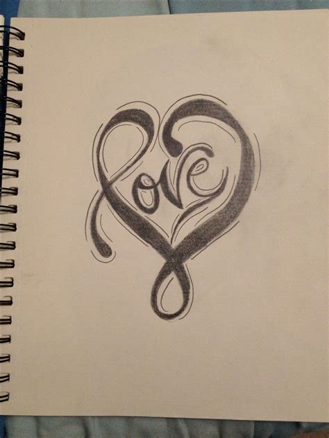 A Drawing Of Two Hearts With The Word Love Written In Cursive Writing On It