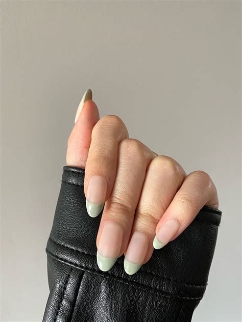 Sage Green French Tip Press On Nails Medium Length Almond Etsy