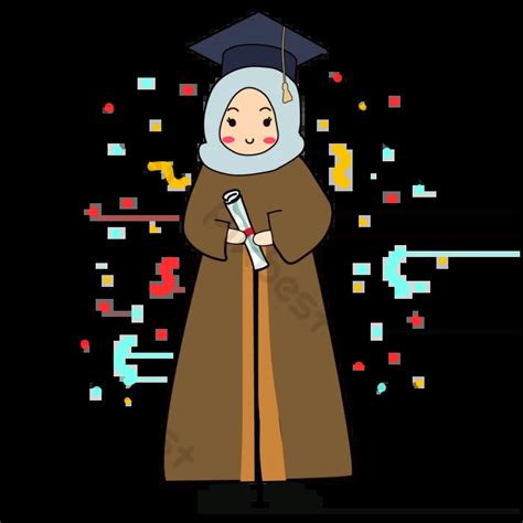 Gambar Gadis Potret Karakter Kelulusan Muslim Memegang Sertifikat Di