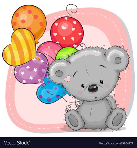 Cute Cartoon Teddy Bear With Balloons Royalty Free Vector