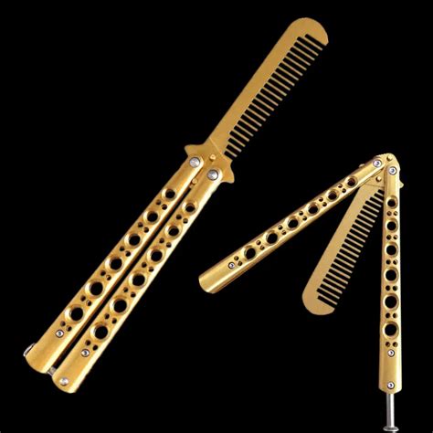 Gold Practice Tool Butterfly Knife Comb Stainless Steel Folding Blade