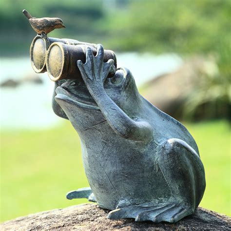 Frog Spectator With Bird Garden Statue Eclectic Garden Statues And