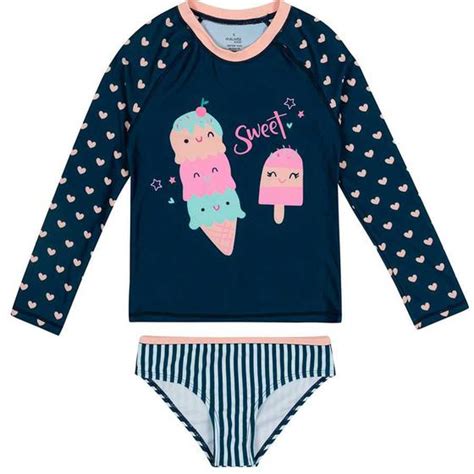 Biquíni Infantil Com Blusa Proteção Malha Uv Sorvetes Malwee Kids Ref