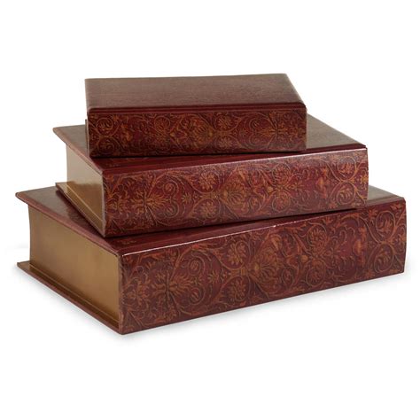 Nesting Wooden Book Boxes Burgundy Set Of 3