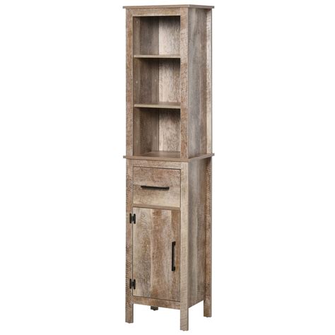 Kleankin Tall Wooden Bathroom Storage Cabinet W3 Tier Open Adjustable