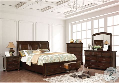 Castor Brown Cherry Queen Sleigh Storage Bed From Furniture Of America Coleman Furniture