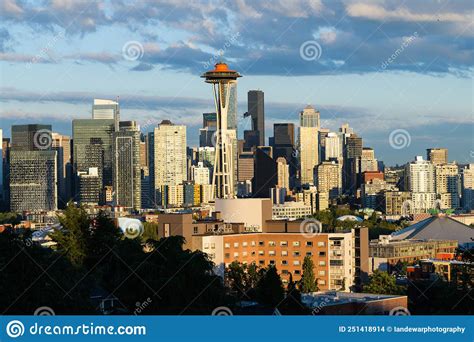 Cityscape Of The City Of Seattle Skyline On A Summer Evening Editorial