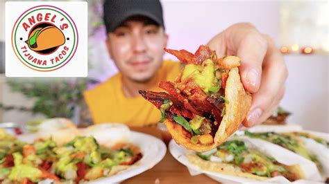 Eating Authentic Tijuana Style Mexican Tacos Al Pastor Carne Asada Angels Tijuana Mukbang