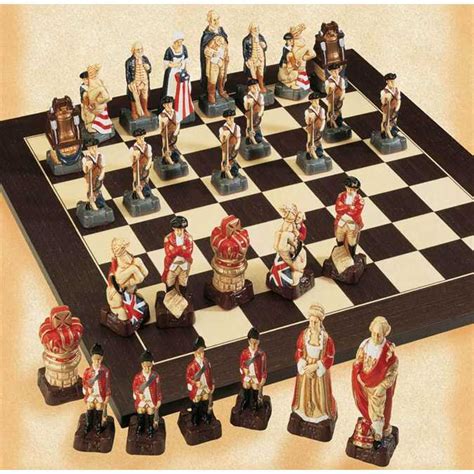 American Revolutionary War Hand Decorated Crushed Stone Chess Pieces