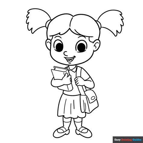 School Girl Coloring Page Easy Drawing Guides