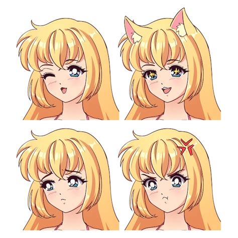 Premium Vector Set Of Four Different Anime Emotions Angry Sad And