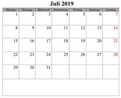 Kalender Juli Drucken 2019 Mit Feiertagen