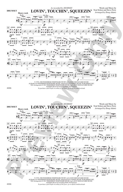 Lovin Touchin Squeezin Drumset Drumset Part Digital Sheet Music Download