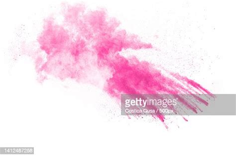 Pink Powder Explosion On White Background Pink Dust Splash Cloud