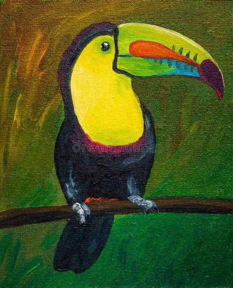 Colorful Toucan Miniature Oil Painting Stock Illustration