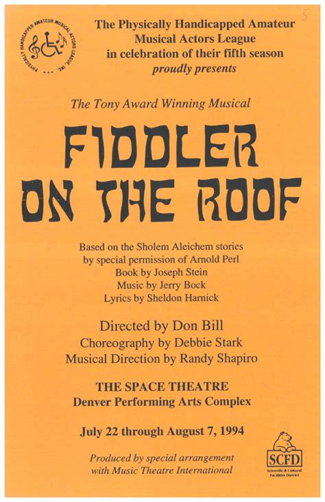 fiddler on the roof 1994 phamaly theatre company