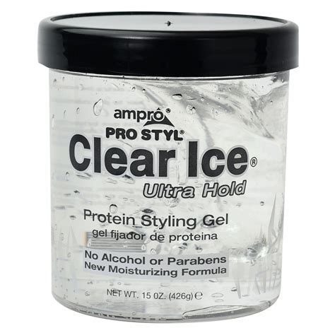 Hair gel is a hairstyling product that is used to harden hair into a particular hairstyle. Ampro Clear Ice Protein Styling Gel 15 oz