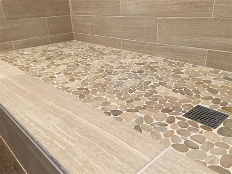 Large Sliced Java Tan Pebble Tile Bathroom Remodel Shower Bathroom
