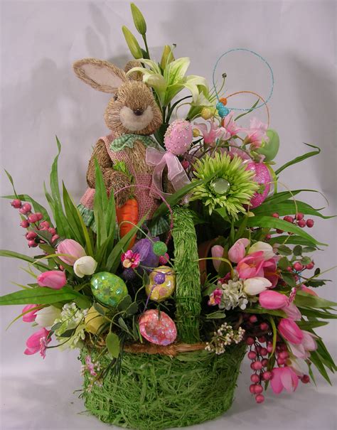Bunny Basket Easter Floral Arrangement Easter Floral Easter Flower Arrangements