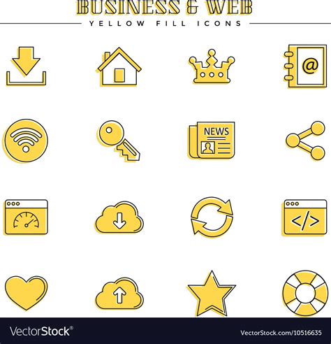 Business And Web Yellow Fill Icons Set Royalty Free Vector