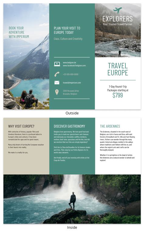 Teal Europe Tourism Travel Tri Fold Brochure Template