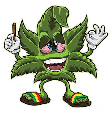 Stoned Cannabis Leaf Weed Smoking Cartoon Digital Art By Mister Tee