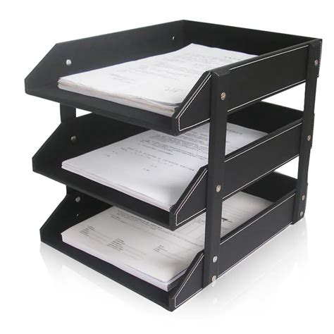 Buy 3 Layer Leather File Document Tray Case Rack Desk