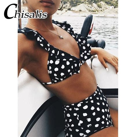 Sexy High Waist Bikini 2018 Women Push Up Swimwear Ruffle Bathing Suit