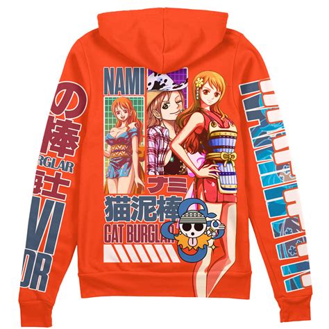 Nami V2 One Piece Streetwear Zip Hoodie Jacket Animebape