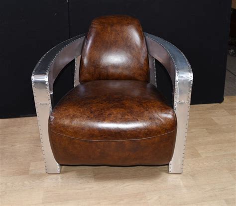 Pair Aviator Art Deco Club Chairs Chrome Leather Arm