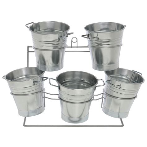 Expressly Hubert® Countertop Silver Wire Stand With 5 Galvanized Tubs 24 L X 12 W X 17 H