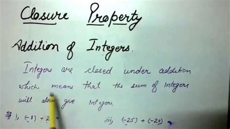 Closure Property Addition Of Integers Youtube