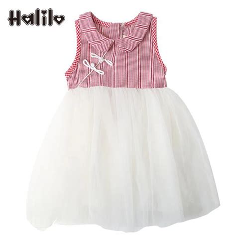 Halilo Toddler Girl Tutu Dress Turn Down Collar Plaid Girl Summer Dress
